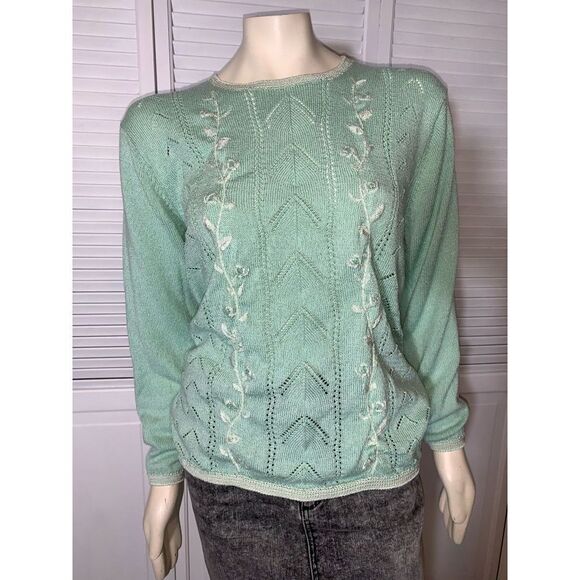 Vintage Sweaters - Vintage Pastel Embroidered Knit Sweater Large‎